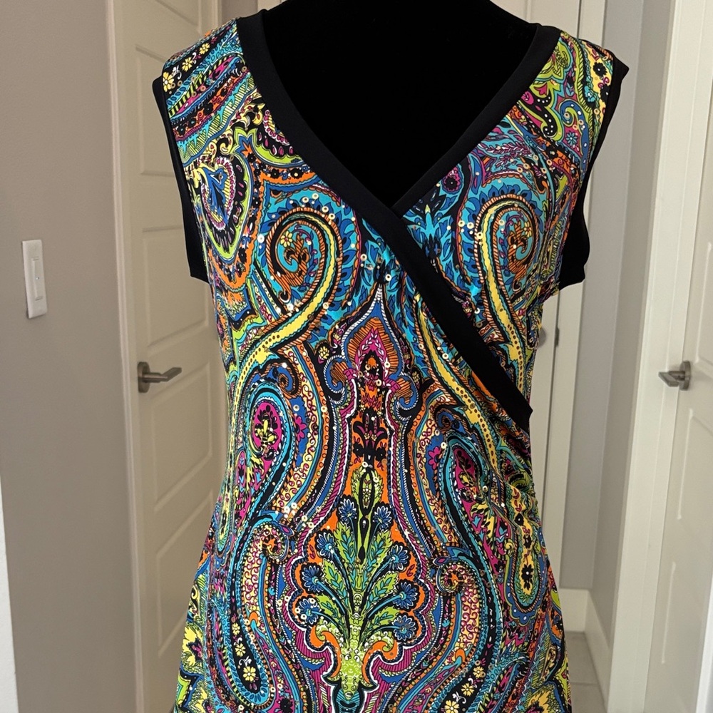Joseph Ribkoff Sequin Multicolor Sleeveless Tunic, Swim Cover Up, Mini Dress S10 - Picture 3 of 10
